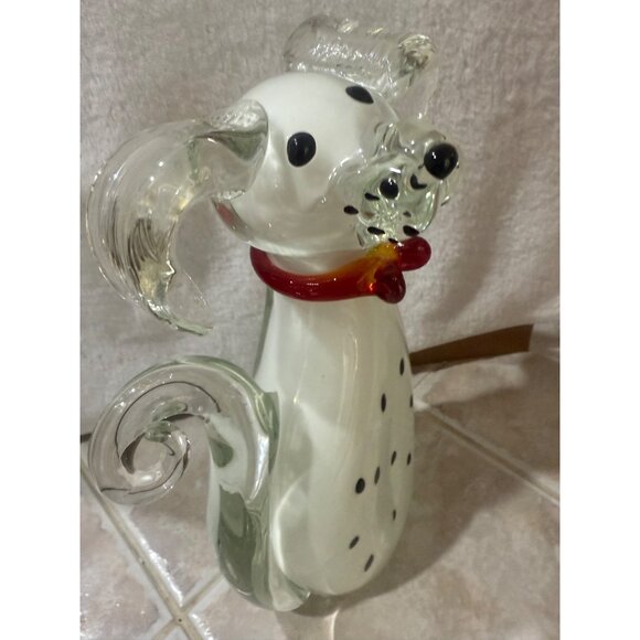Handcrafted Glass Dalmatian Figurine With Red Bow Collar - Picture 5 of 10